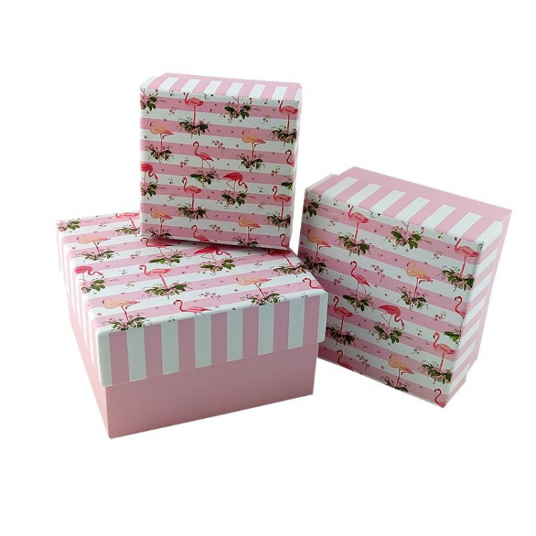 Набор коробок 3 в 1 "Розовый фламинго" / квадрат