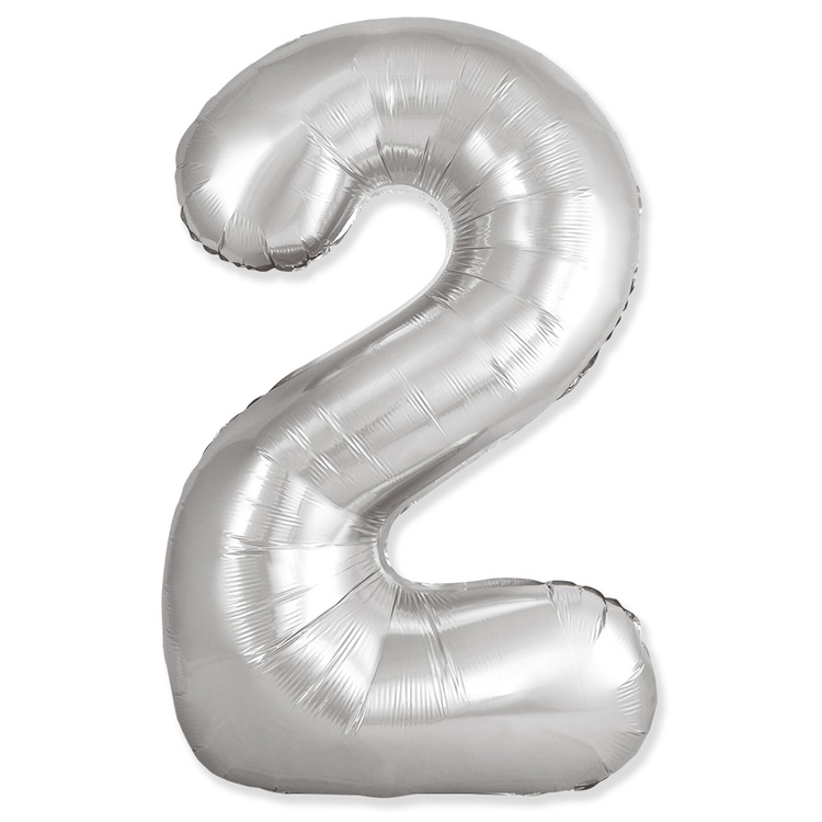 Шар Цифра "2" Slim Cеребро / Silver (в упаковке)  