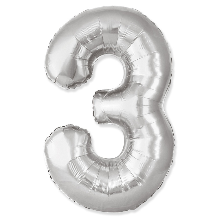 Шар Цифра "3" Slim Cеребро / Silver (в упаковке)  