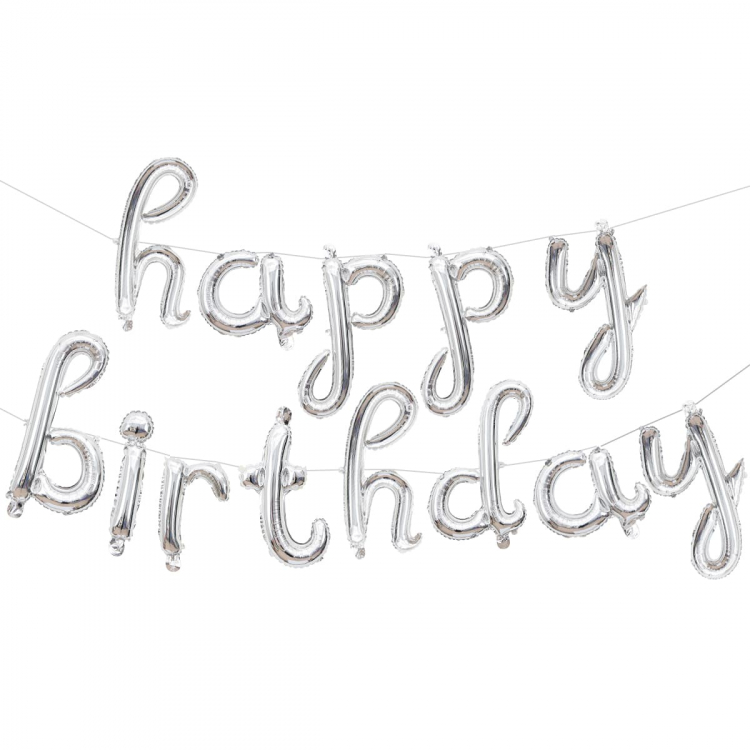 Набор шаров-букв Мини, Надпись "Happy Birthday", Серебро (в упаковке)