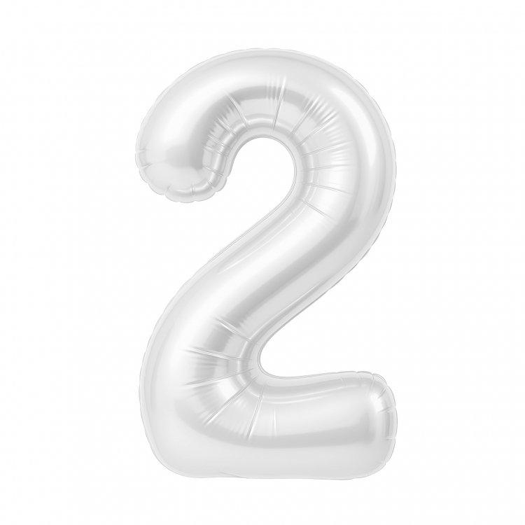 Шар Цифра "2" Slim Белый блеск (в упаковке)  