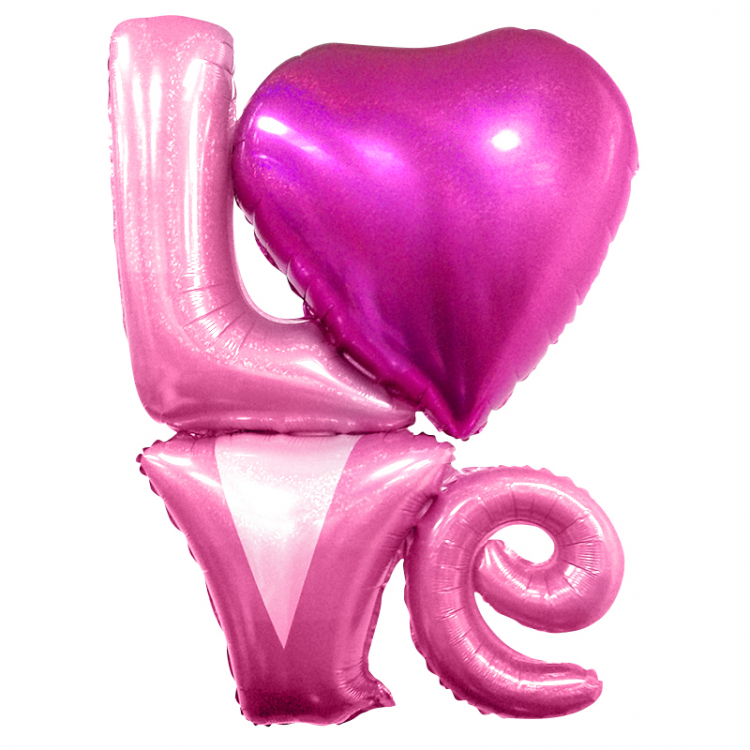 Шар Фигура, Надпись "LOVE" Розовый голография